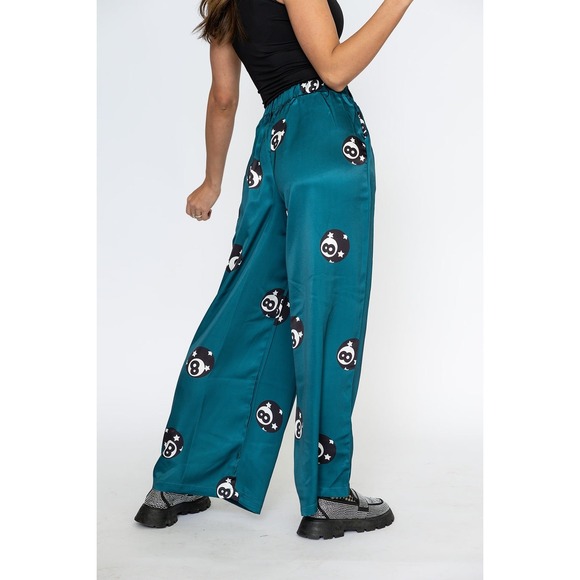 WKND CHASERS Chalk it Up 8 Ball Pants Wide Leg Palazzo Pants Teal Green Size 2XL - Picture 2 of 9